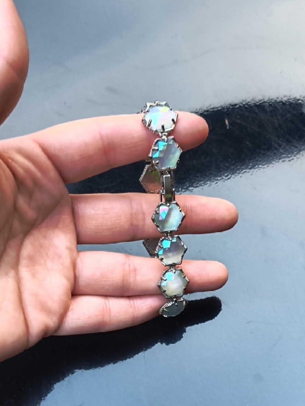 Aurora Opal Hexagon Link Bracelet -kendra Scott  Iridescent White - Picture 5 of 6